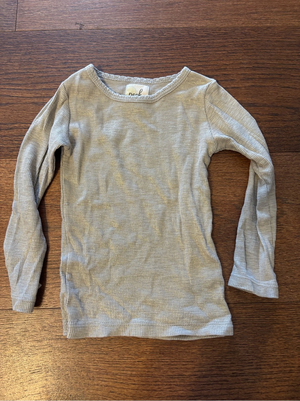 Nordstrom Baby Peek Light Gray Shimmer Ribbed Long Sleeve Tee